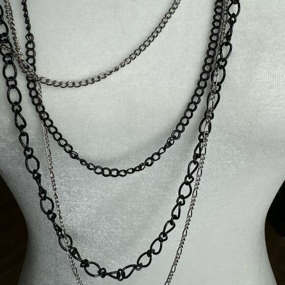 Silver Tone Black Metal Rose Layered Art Deco Goth Statement Necklace - Picture 4 of 5